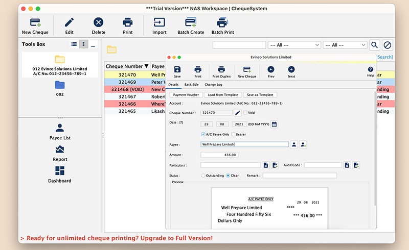 ChequeSystem Software for Mac