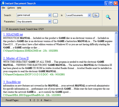 Document Search, Instant, Windows XP Search Engine, Windows Search, Text Search, Find, PDF Search, WPD Search, WordPerfect