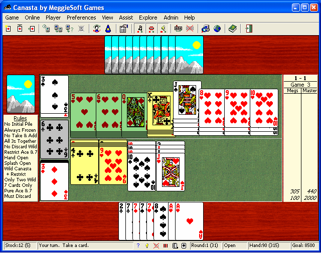Meggiesoft, Games, Cards, Card, Rummy, Canasta, Online, Network, Internet, LAN