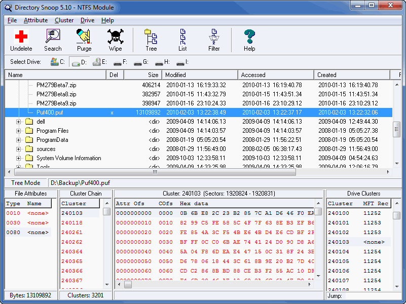 directory,snoop,cluster,wipe,file,undelete,unerase,forensic,search, FAT, NTFS