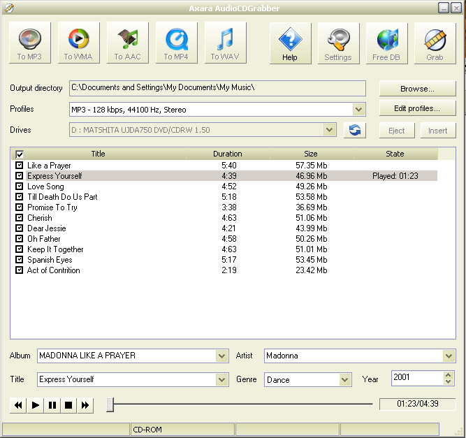 Audio CD Grabber, Audio Ripper, Audio Grabber, AudioCDRipper, AudioCDGrabber, CDDA, AudioCD, iPod software, Quick Time, Mp3, Mp4