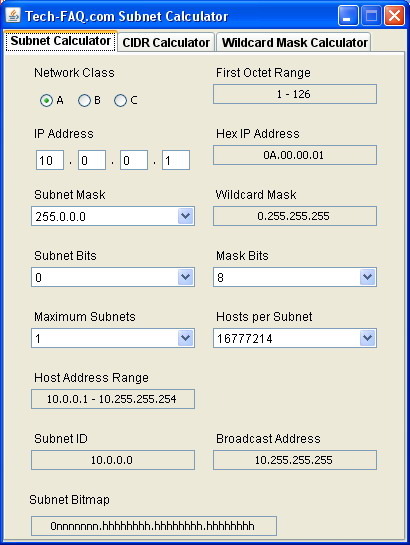 Tech-FAQ.com Subnet Calculator