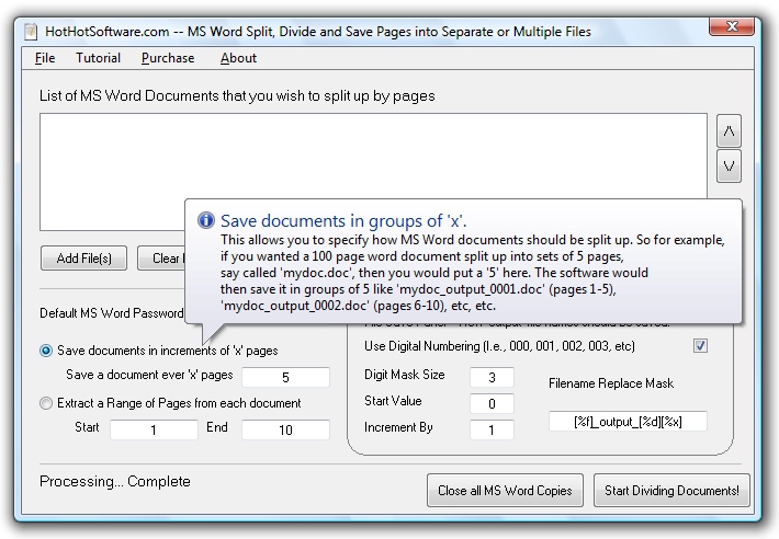 MS Word Split, Divide and Save Pages into Separate