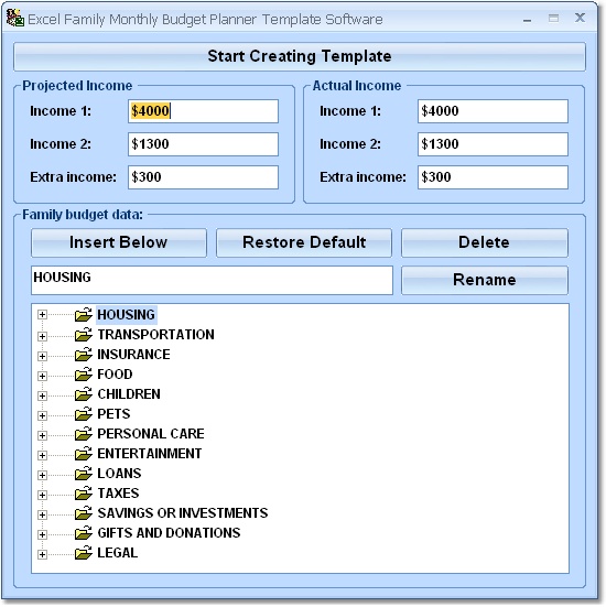 Excel Family Monthly Budget Planner Software
