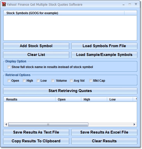 Yahoo! Finance Get Multiple Stock Quotes Software