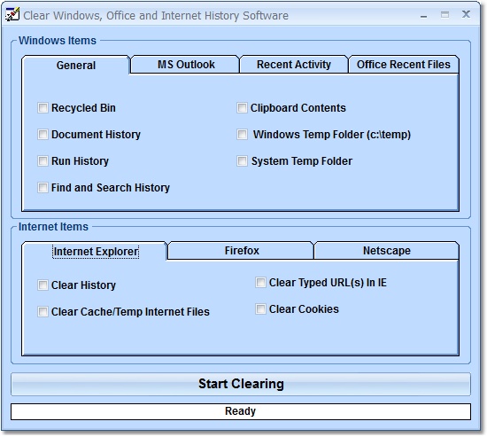 Clear Windows, Office and Internet History Softwar