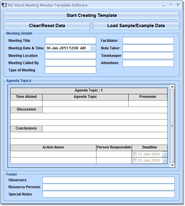 MS Word Meeting Minutes Template Software