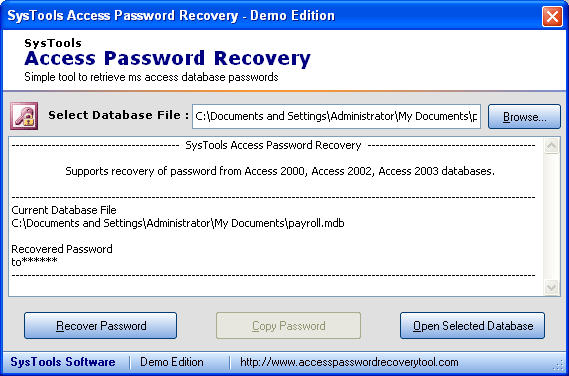 Systools Access Password Recovery v5.3