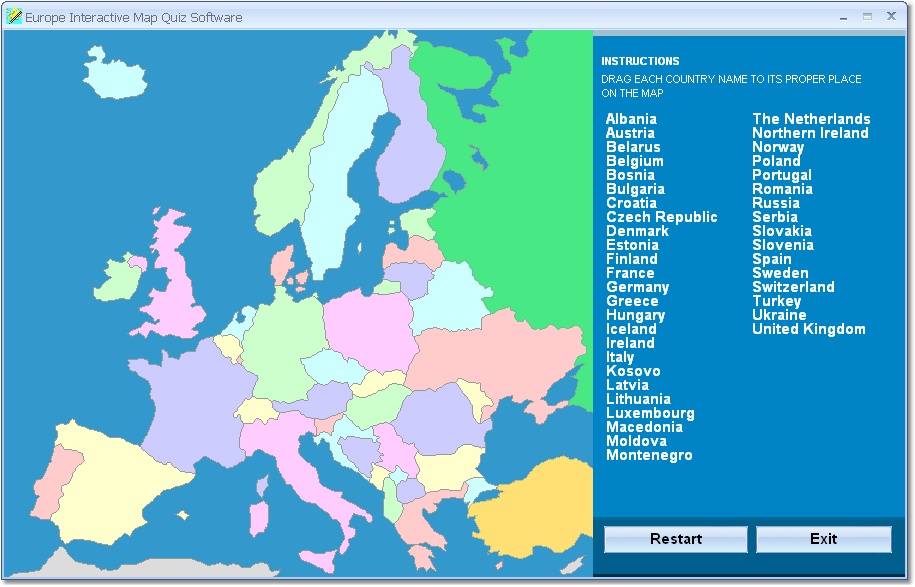 Europe Interactive Map Quiz Software