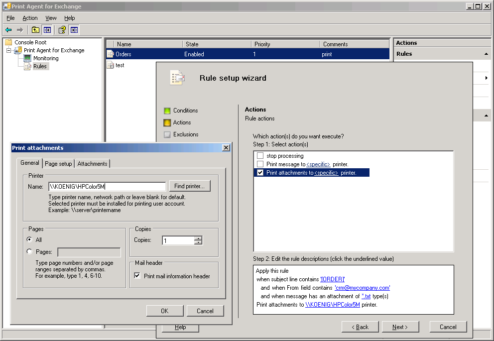 Print Agent for Exchange