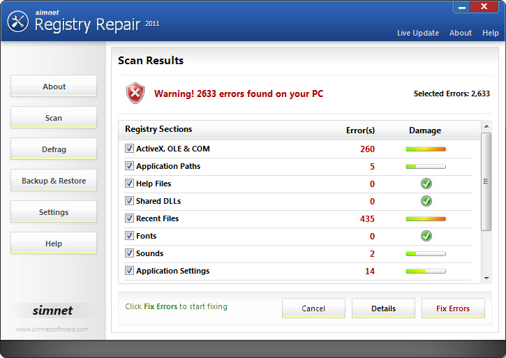 Simnet Registry Repair 2010