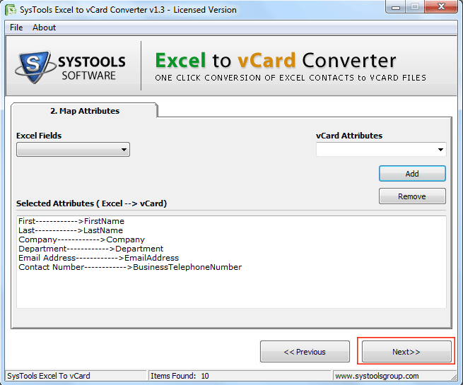 XLS File to VCF File