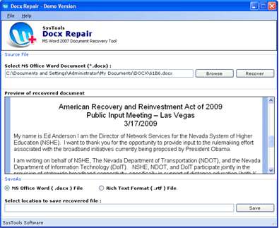 Repair Word Docx File