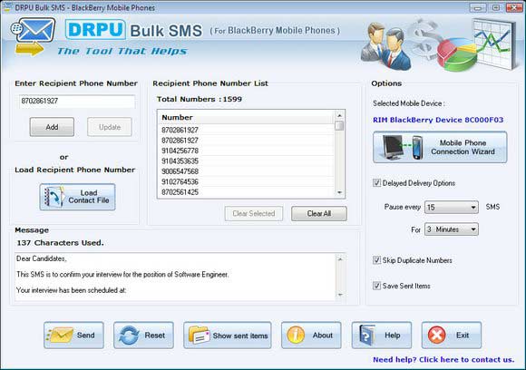Free Bulk SMS Software For BlackBerry