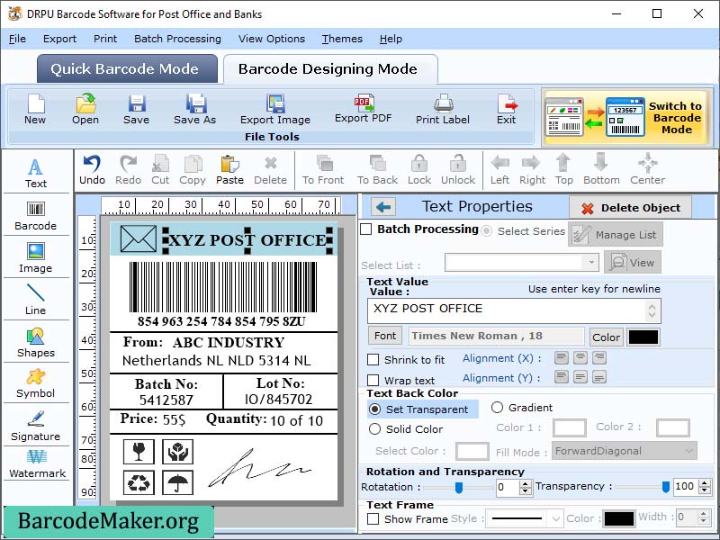 Courier Post Mailer Barcodes Generator