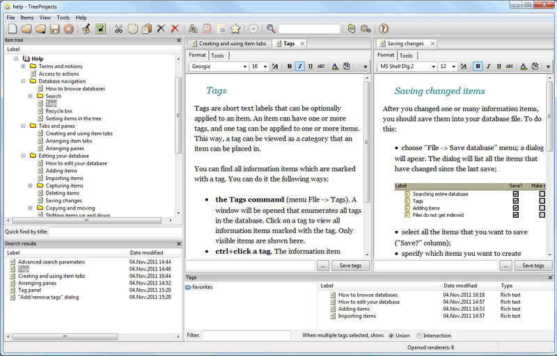 TreeProjects personal database