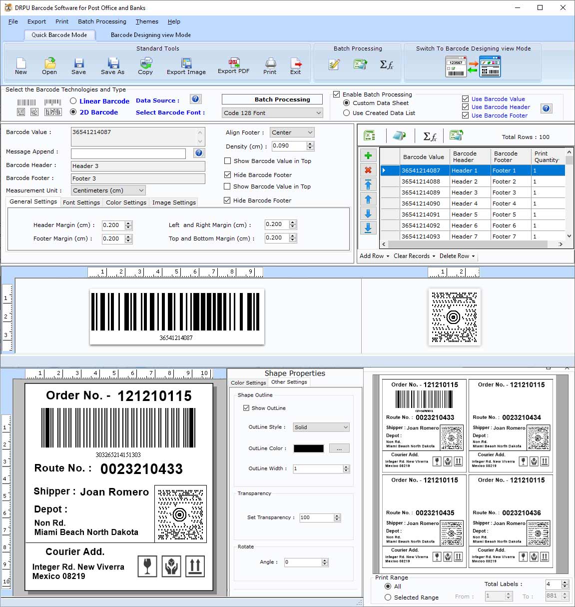 Courier Post Mailer 2d Barcodes