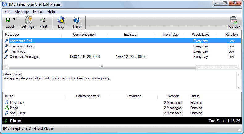 IMS Telephone On-Hold Player Software