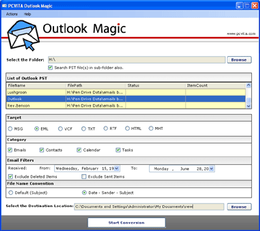 Outlook PST to EML Files
