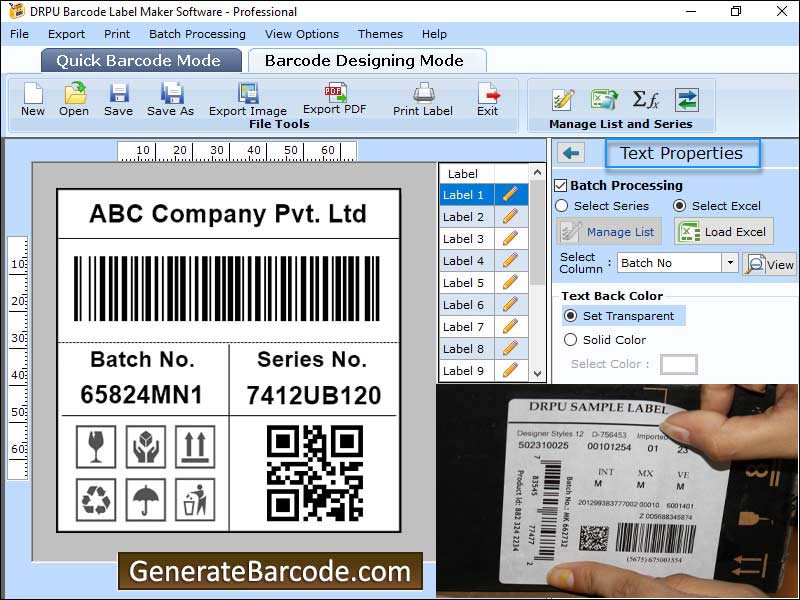 De fabricación, almacén, industria, software, aplicación, generar, crear, producir, código de barras, etiqueta, imagen, etiqueta, etiqueta, tipo de letra, color, forma, diseño, cupones, la cinta, gráfica, objetos, herramientas, líneas, texto, imagen