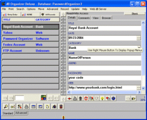Password Organizer Deluxe tool
