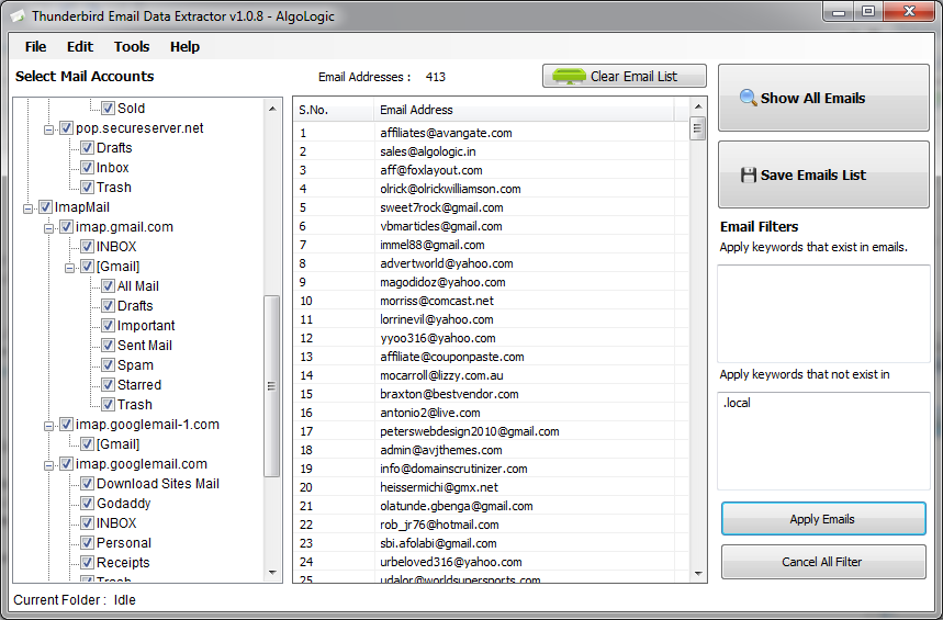 Thunderbird Email Data Extractor