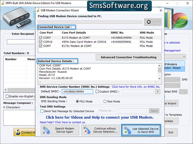 Send SMS from Modem