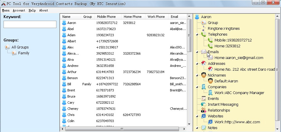 VeryAndroid Contacts Backup