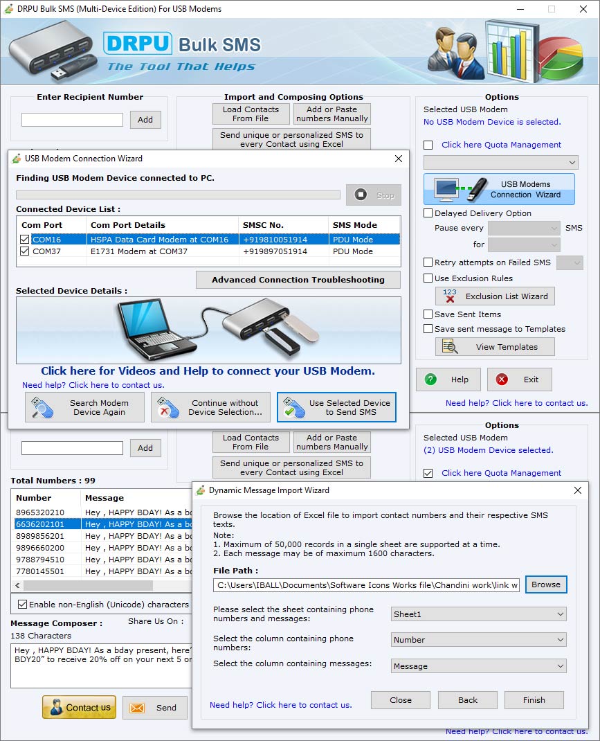 Send SMS via Modem
