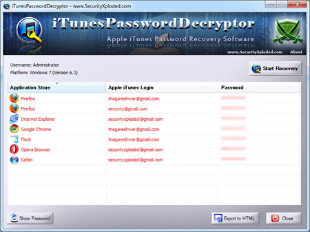 Apple iTunes Password Decryptor Tool