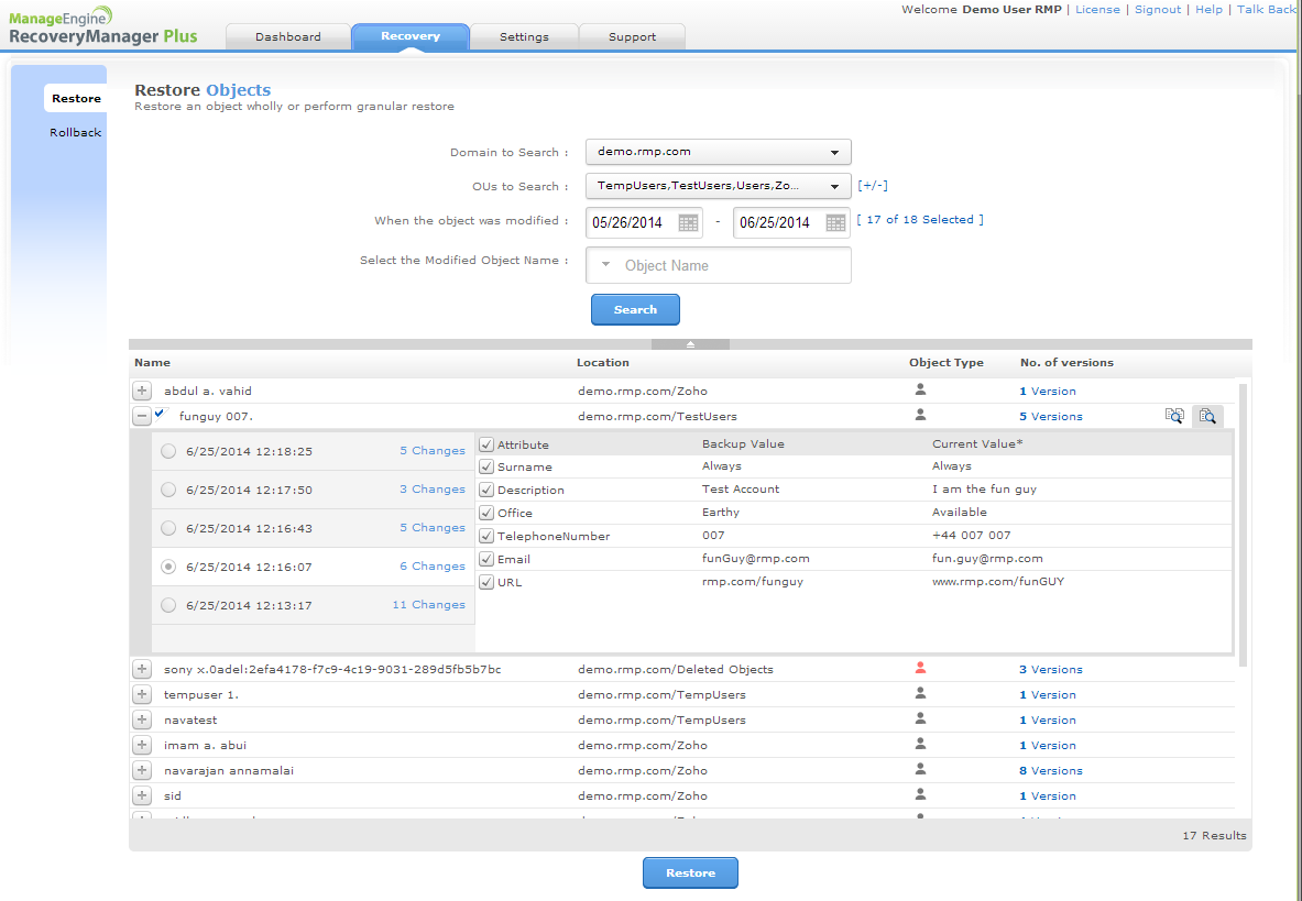 Active Directory RecoveryManager Plus