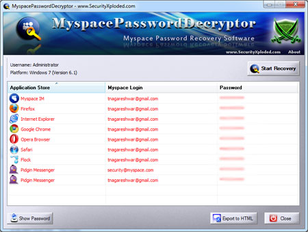 Myspace Password Decryptor Tool