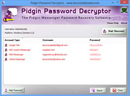 Pidgin Password Decryptor Tool