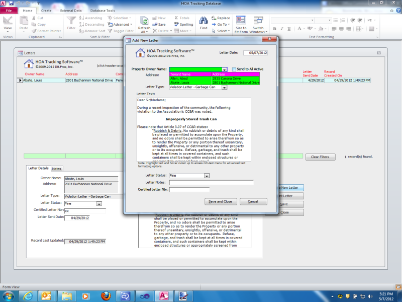 HOA Tracking Database Software