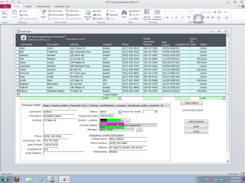 HR Tracking Database Software