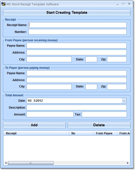MS Word Receipt Template Software