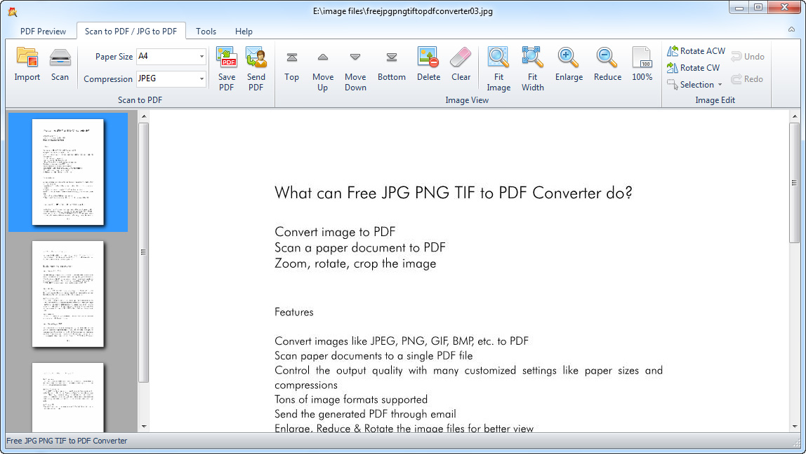 Free JPG PNG TIF to PDF Converter