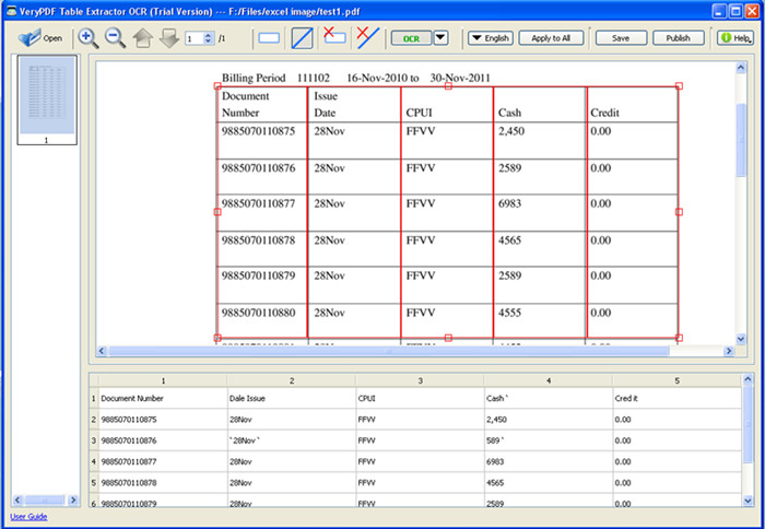 VeryPDF Table Extractor OCR