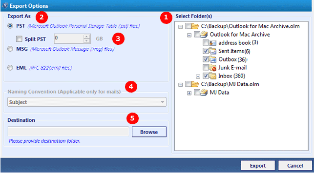 Export Mac Outlook 2011 to PST