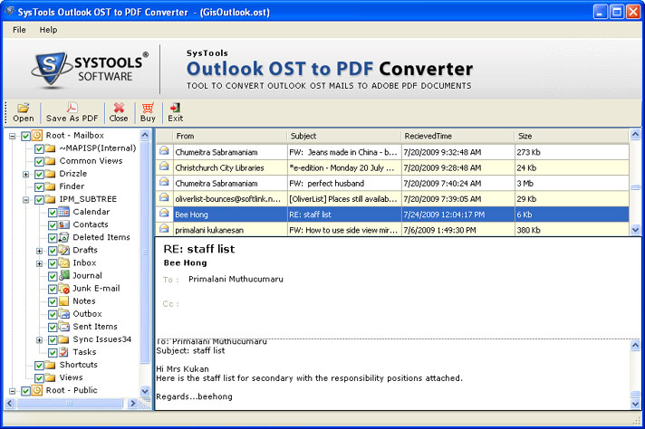 Convert Outlook OST Email to PDF