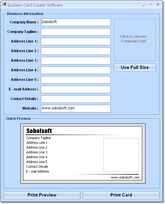 Business Card Create and Print Software
