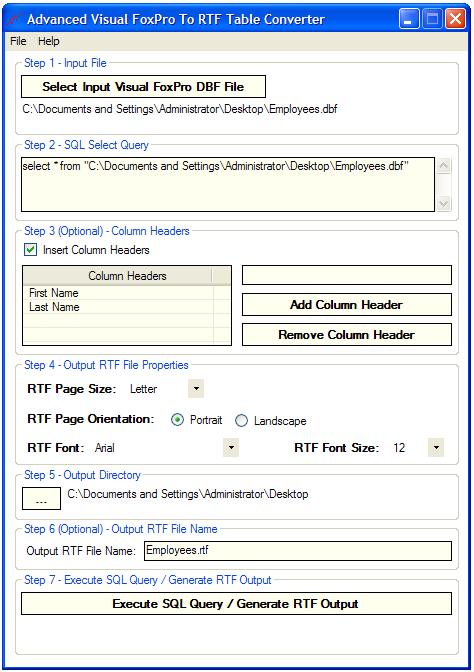 Advanced FoxPro To RTF Table Converter