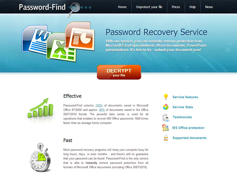 Password Find service for MS Word