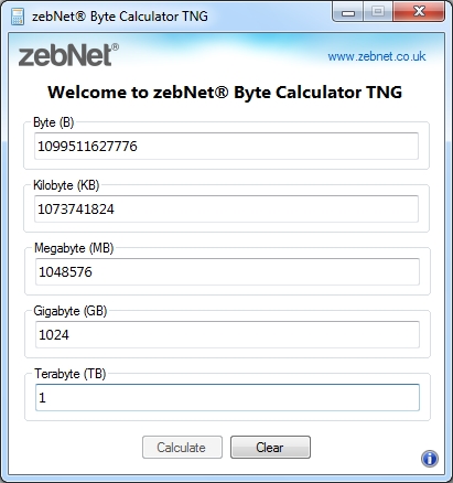 zebNet Byte Calculator TNG
