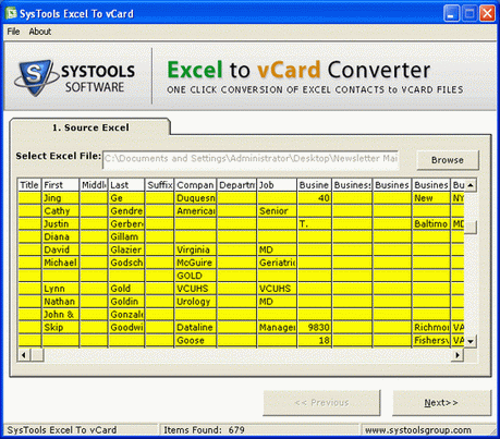 Excel vCard