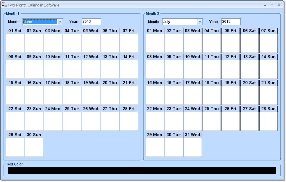 Two Month Calendar Software