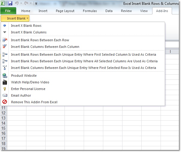 Excel Insert Blank Rows & Columns Between Data Sof