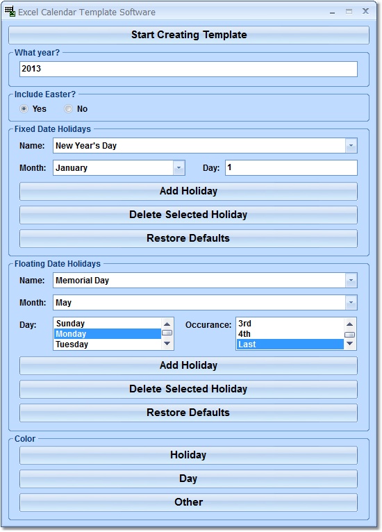 Excel Calendar Template Designer Software