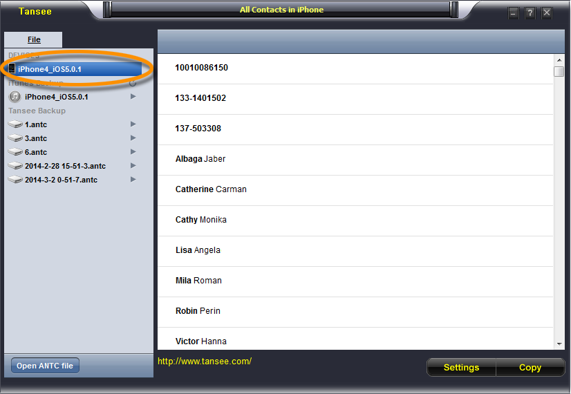 Tansee iDevice Contact Transfer