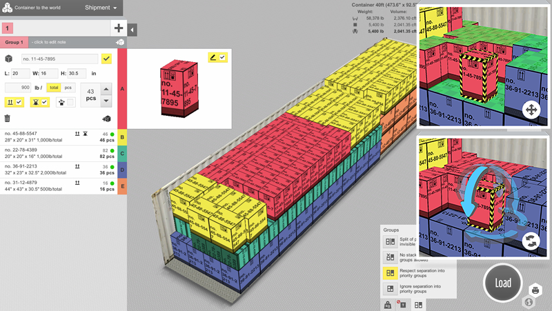 load planning application, loading software, truck loading, container loading, cargo items editor, load plan editor, manual load planing tool, weight distribution, load planning, load optimization, container calculator, multiple container loadplan
